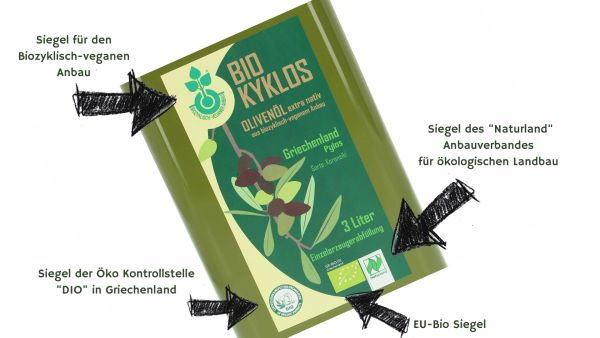 Bio-Olivenöl Etikett: sortenrein, extra nativ, Direktimport vom Erzeuger online kaufen